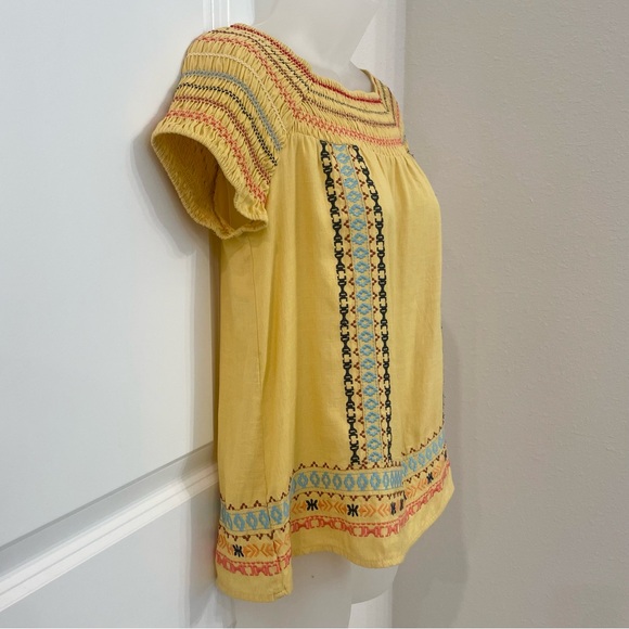 THML Embroidered Smocked Boho Top in Yellow-Gold - Picture 4 of 10